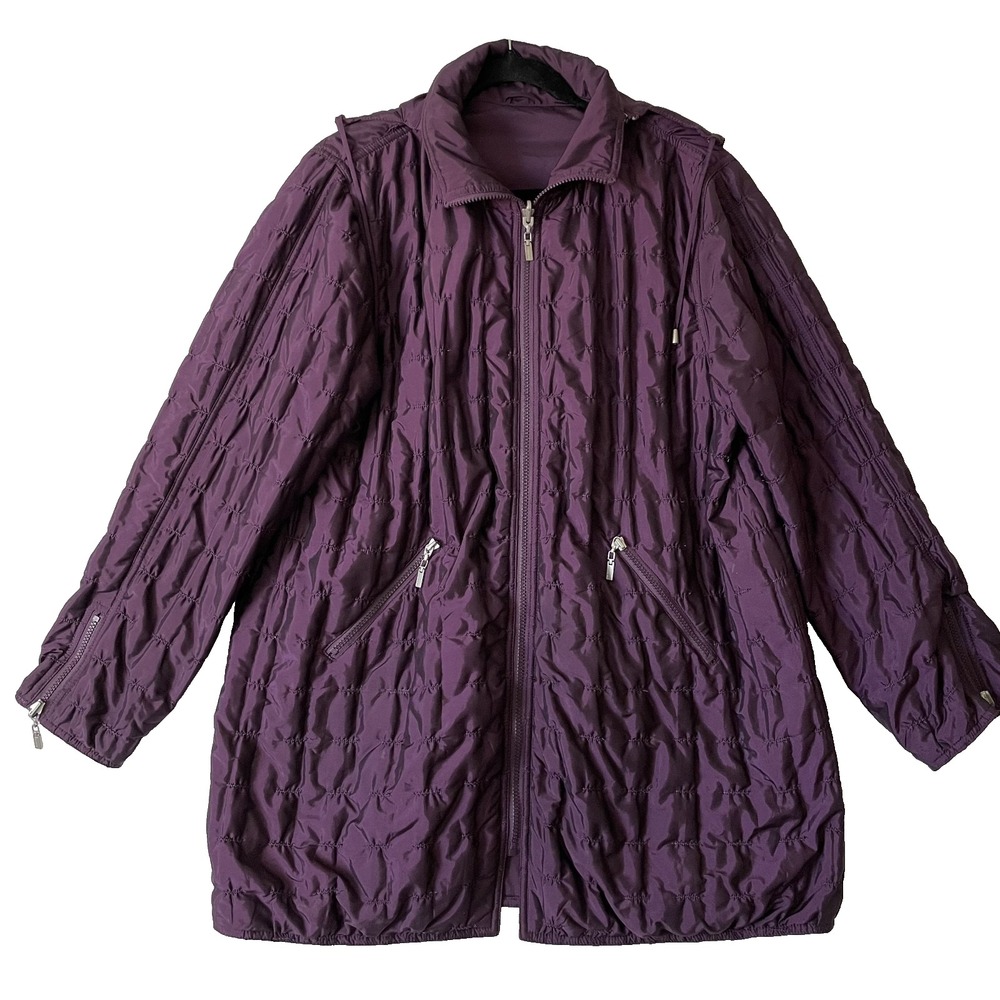 Mycra Pac One Womens Reversible Hooded Quilted Zipped‎ Wine Coat, Size S/M - Picture 2 of 12